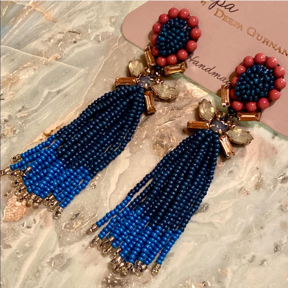 NWT Anthropologie Deepa Crystal Beaded Fringe Earrings - Picture 3 of 11